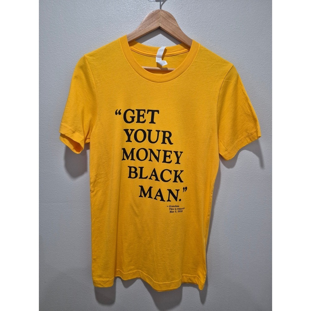 Mens Yellow Canvas Get Your Money Black Man Graphic T Shirt Size‎ S
